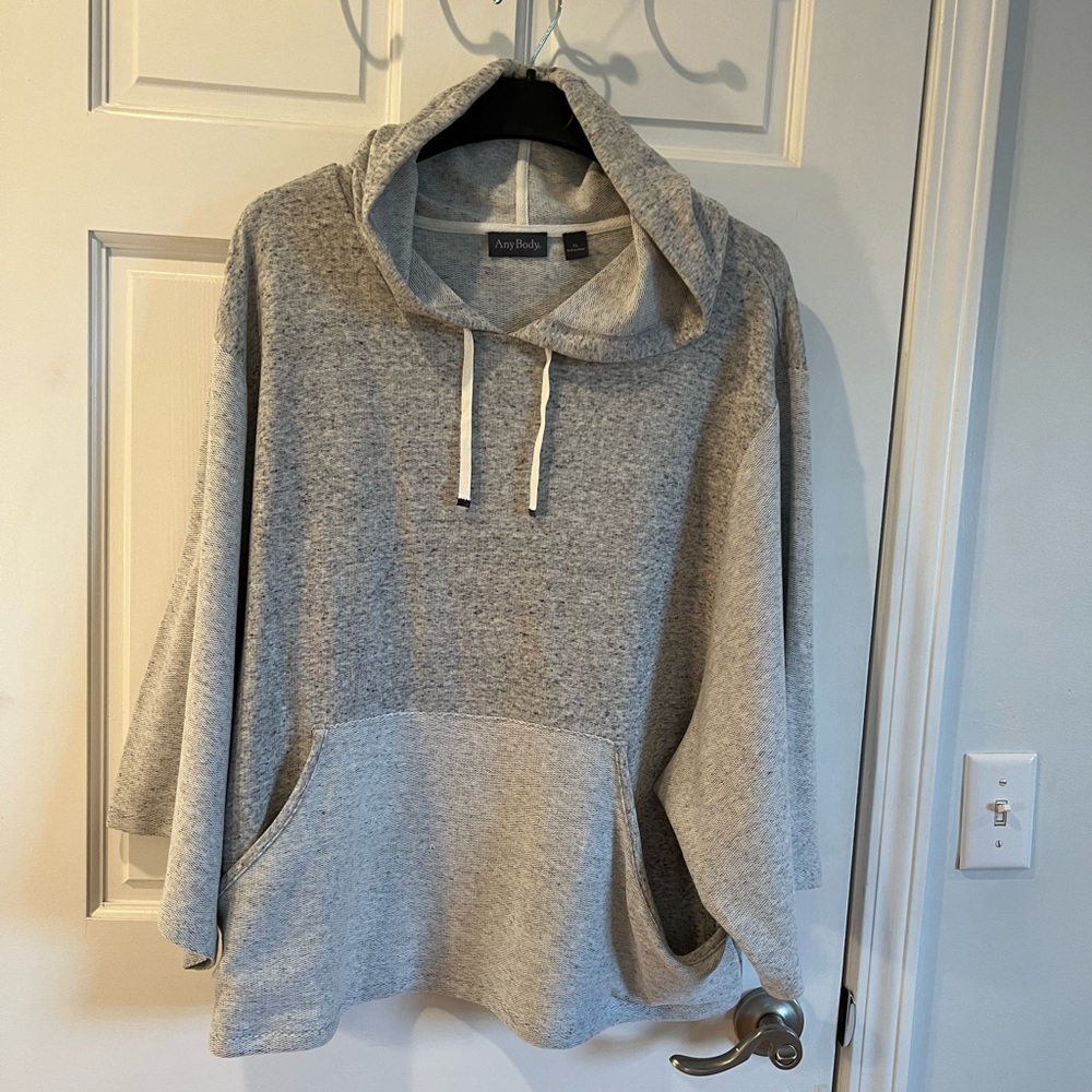 Any Body NOVELTY FABRIC HOODIE TOP WITH KANGAROO POCKET AND WIDE SLEEVES